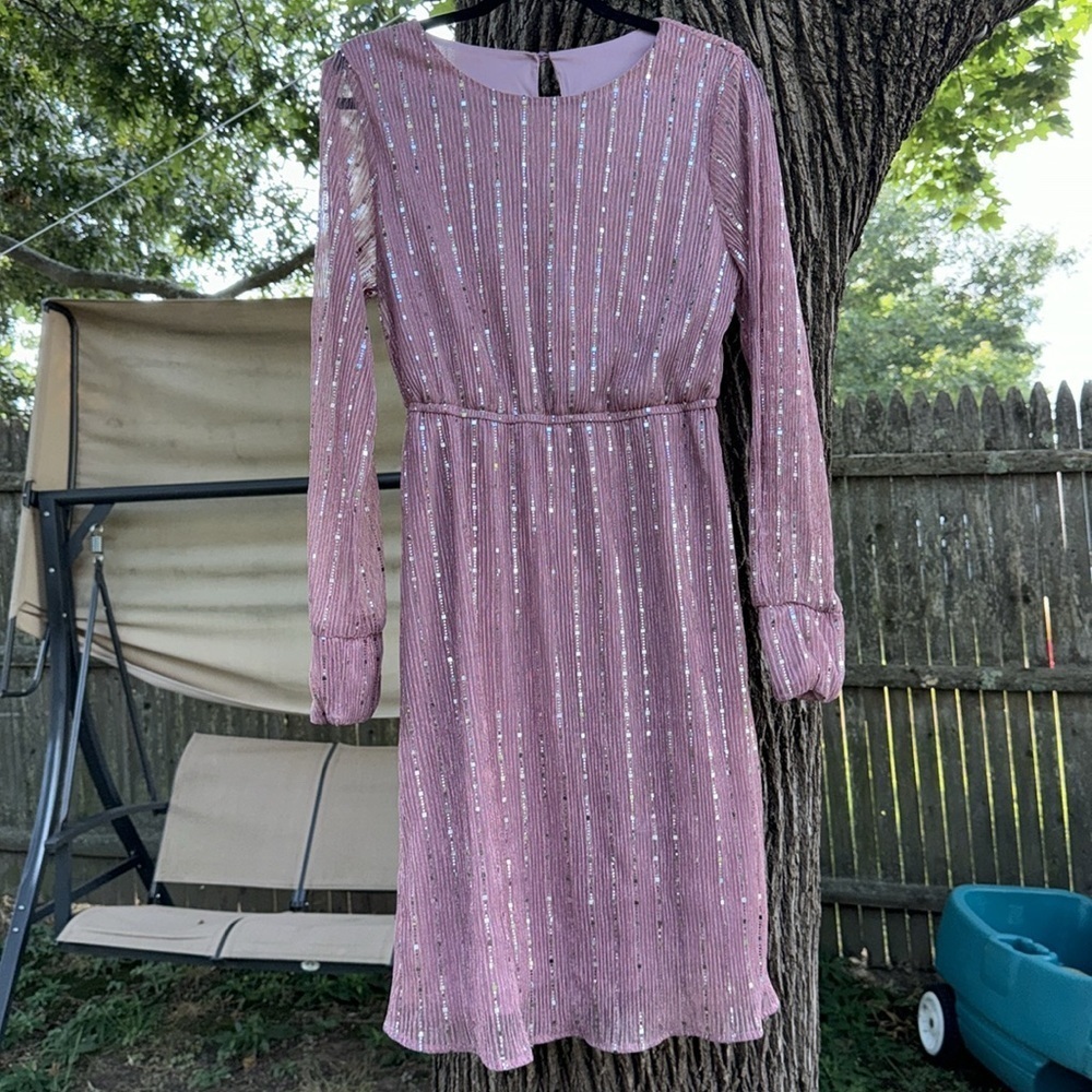 Pink Sparkly Sequin Long Sleeve Party Dress Size M Cocktail Wedding Guest - Picture 6 of 7